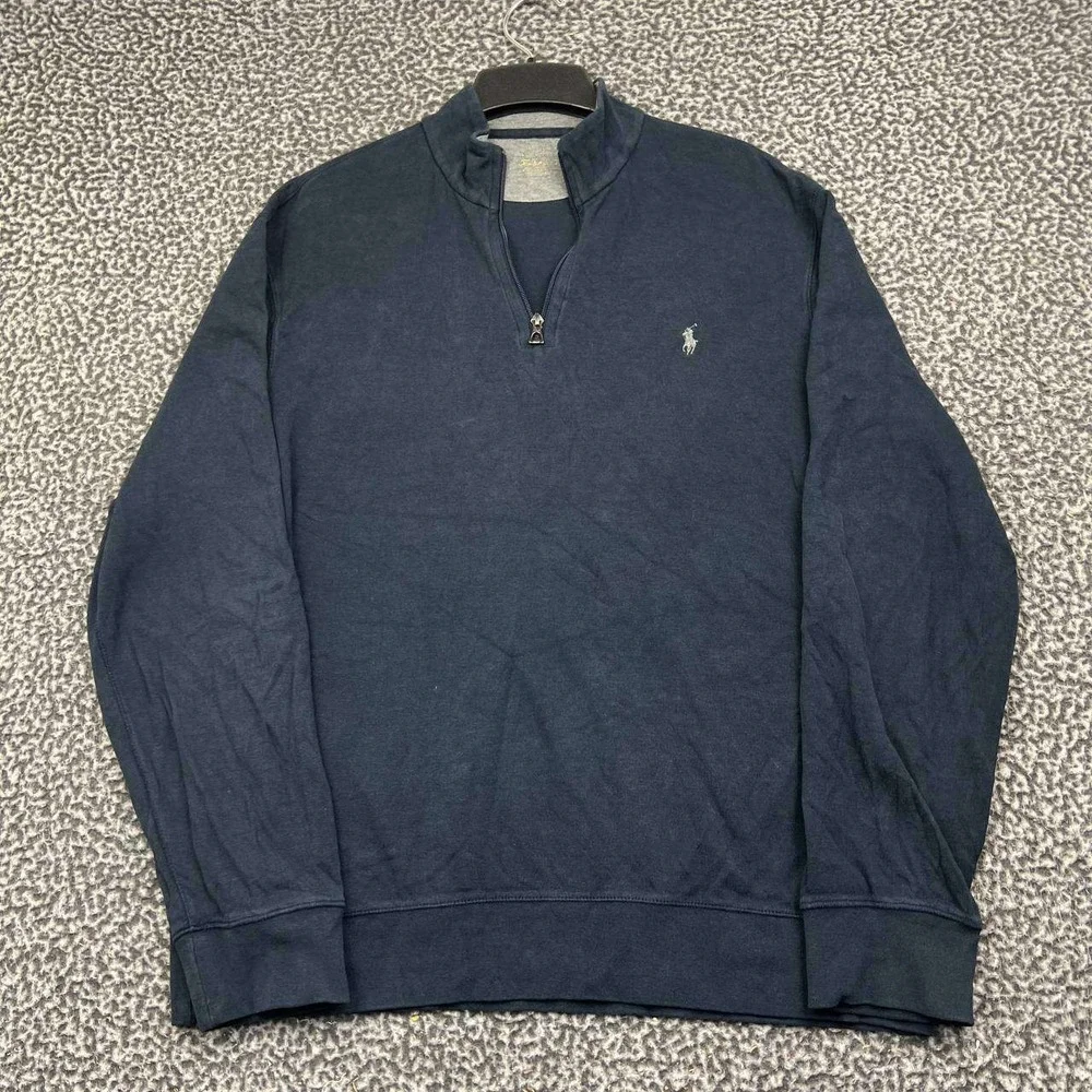 Polo Ralph Lauren Sweatshirt Men XL Navy Blue Quarter Zip Pullover Cotton Blend